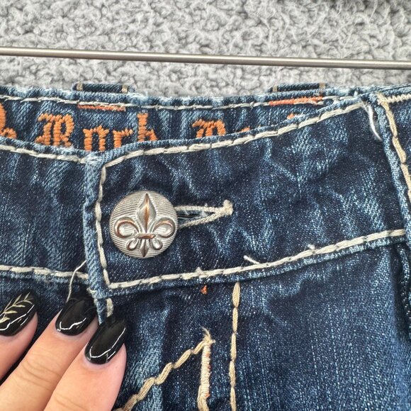 Rock Revival Distress Fad Sraight Jeans Whip Stitched Size 40 - Picture 5 of 15